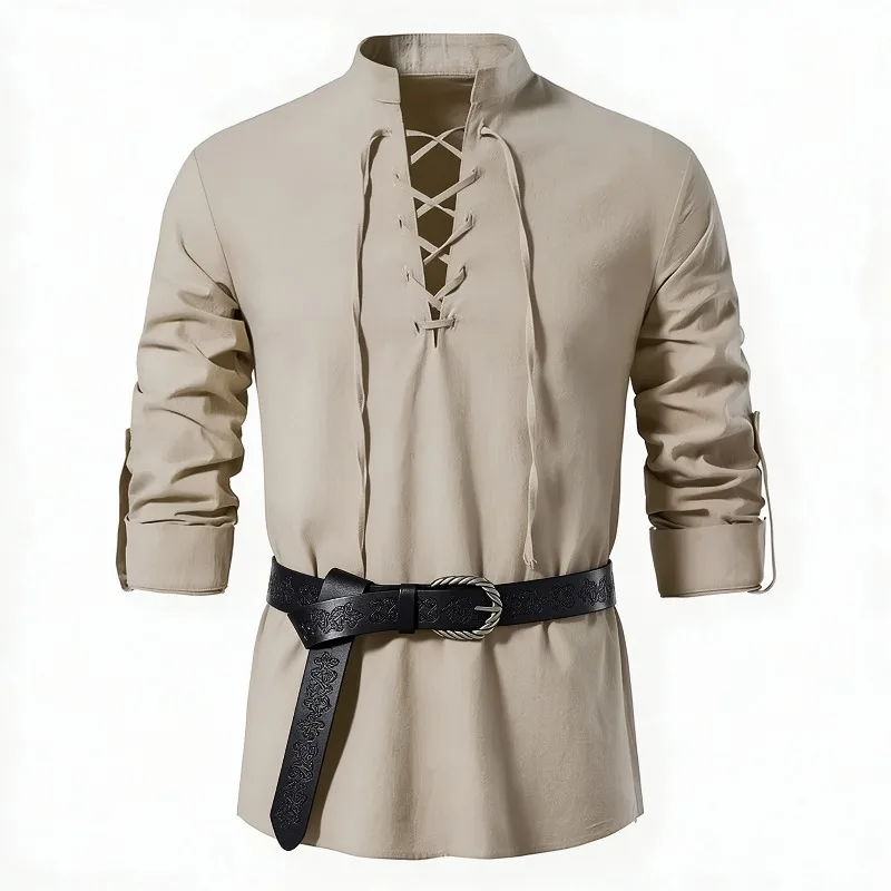 Camisa Medieval Viking Masculi - Medieval Gothic Lace Up Pirate Shirt avaliação e preço