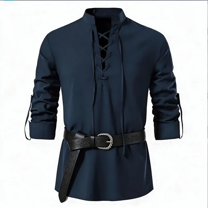 Camisa Medieval Viking Masculi - Medieval Gothic Lace Up Pirate Shirt avaliação e preço