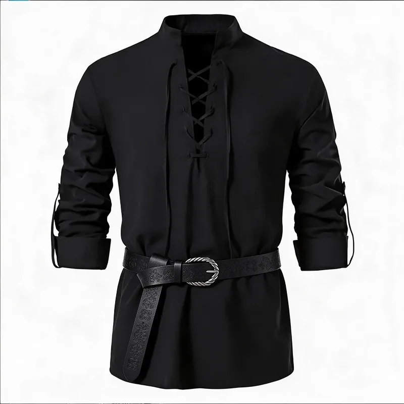 Camisa Medieval Viking Masculi - Medieval Gothic Lace Up Pirate Shirt avaliação e preço