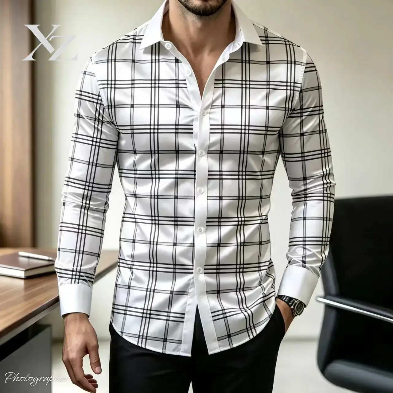 Camisa Social Masculina Xadrez - Mens Satin Silk Dress Shirt avaliação e preço