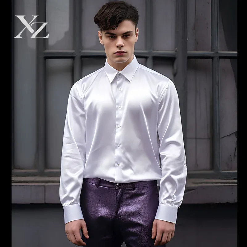 Camisa Social Masculina de Man - Mens Satin Silk Dress Shirt avaliação e preço