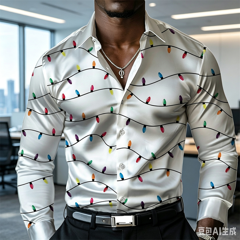 Camisa masculina de Natal com  - Mens Satin Silk Dress Shirt avaliação e preço