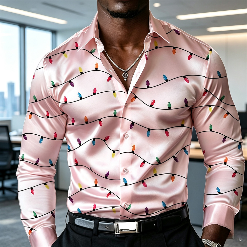 Camisa masculina de Natal com  - Mens Satin Silk Dress Shirt avaliação e preço